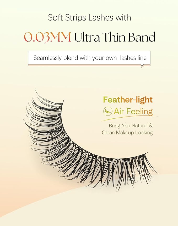 Natural Eyelashes 15MM False Lashes Natural Look C Curl Strip Lashes with 0.03MM Ultra Thin Band Fake Eyelashes ChirpyLuna Lash Pack, 7 Pair