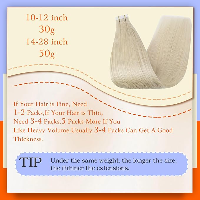 Full Shine Tape in Hair Extensions Brazilian Human Hair Color 60 Platinum Blonde Tape in Extensions Seamless Skin Weft 20Pcs Invisible Real Remy Extension Adhesive Double Sided Tapes ins 50G 22Inch