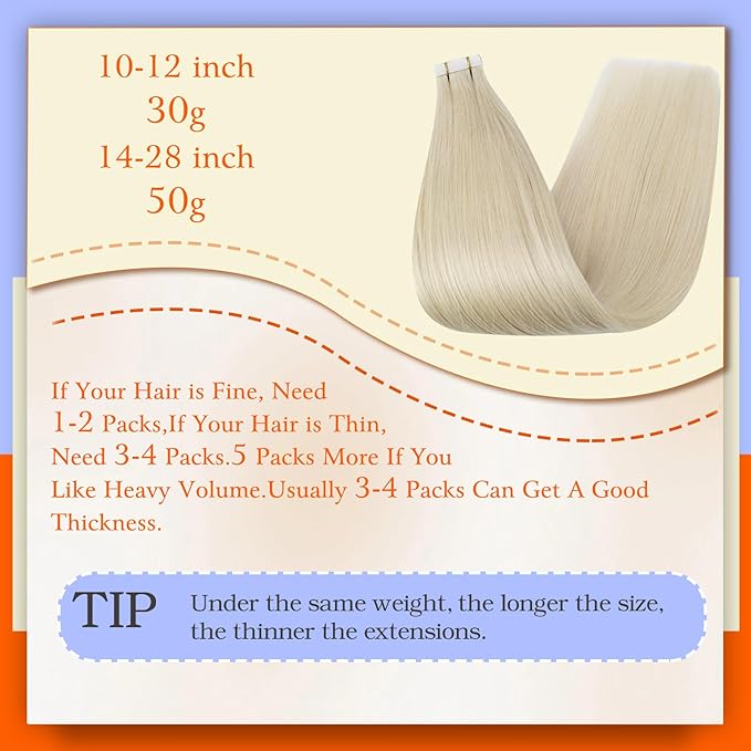 Full Shine Blonde Tape in Hair Extensions Color 60 Blonde Remy Human Hair Extensions Tape in 28 Inch Double Sided Seamless Skin Weft 20 Pcs 50 Gram Invisible Adhesive Real Human Hair Soft