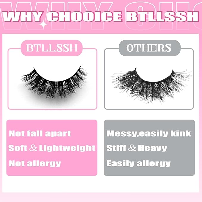 8Pairs Wispy Mink Lashes Fluffy Eyelashes Natural Look 5D Volume Fake Eyelashes 2Pack 3D623-4