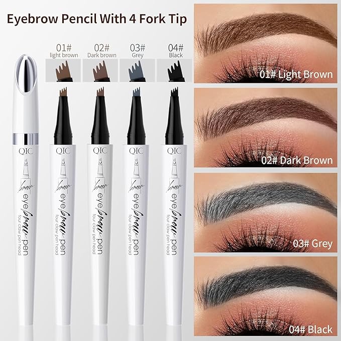 Microblading Eyebrow Pencils for Women - Microblading Brow Pen with 4-Fork-Tip, Eyebrow Pen Smudge- Proof Waterproof Eyebrow Pencil Create Natural Hair-Like Brow, Last All-Day, Black