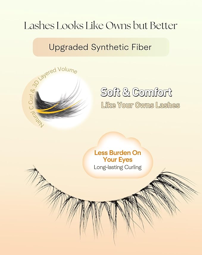 Cat Eye Lashes Wispy 12MM Eyelashes Natural Look C Curl Lash Strips with 0.1MM Clear Band 3D Volume False Lashes Pack ChirpyLuna Fake Eyelashes 7 Pair