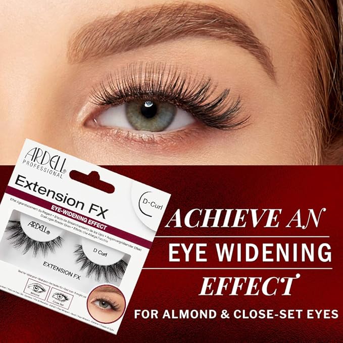Ardell Extension FX D Curl False Eye Lashes for Eye Widening Effect, 4 pack