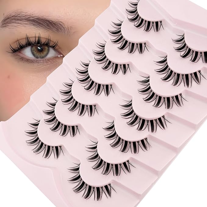 Fairy Lashes Manga Lash False Eyelashes Natural Look, Yasnai Anime Lashes Fake Lashes Volume 12mm Eye Lashes, Strips Lashes Natural False Lashes Clear Band 6 Pairs Pack