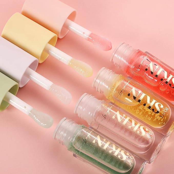 Plumping Lip Oil 4 Packs Hydrating Lip Glow Oil Fruit Extract Lip Gloss Moisturizing Lip Balm and Tinting for Dry Lips