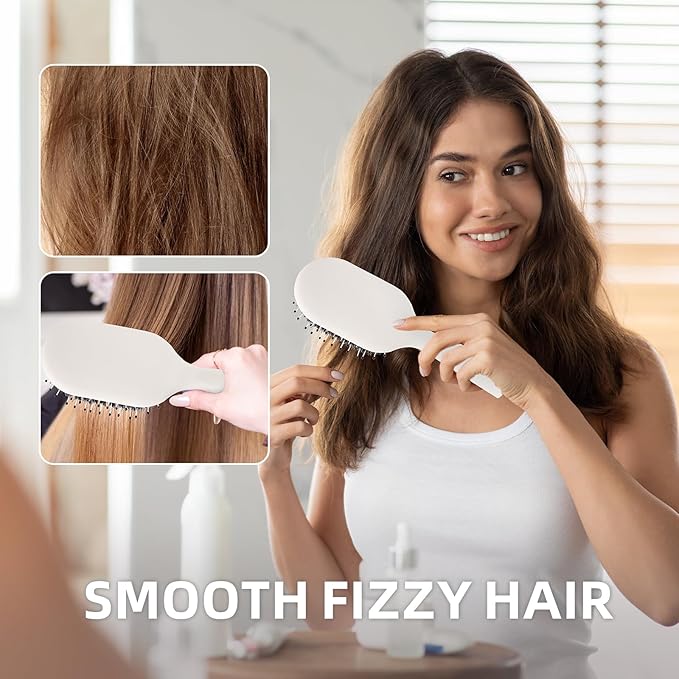 Boar Bristles Hair Brush for Women Men and Kids, Detangling Hair Brush for Smoothing Massage Add Shine, Nylon&Boar Bristles brush for Hair Healthy, Easy to Storage(White)