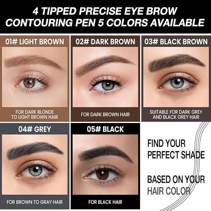 Kaely Microblading Eyebrow Pen with Brush, Magical Precise Waterproof Brow Pen, 4 Tip Eyebrow Contouring Eye Brow Pencils for Women, Creates Natural Brows, Sponge Head 03 Black Brown