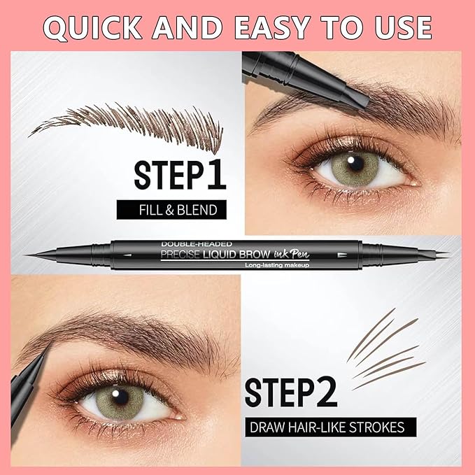 Light Brown Eyebrow Pen Liquid blonde Eyebrow Pencil 2 in 1 Dual-Ended Eye Brow Pencils for Women Waterproof Natural and Precise Brush Tip Create natural hair like eyebrows that last all day # 01