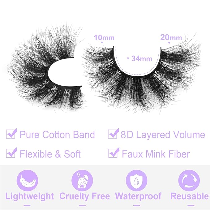 Kiromiro Lashes Volume False Eyelashes Wispy Faux Mink Eyelashes Long Dramatic Lashes 8D Volume Strip Eyelashes Cat Eye Lashes Pack