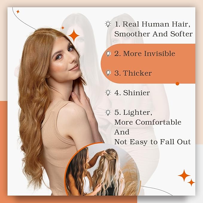 Full Shine Tape ins Human Hair Extensions Color 330 Auburn Hair Extensions Real Human Hair 16 Inch Seamless Skin Weft Extension Remy Straight 50G Invisible Extension 20Pcs Thick End for Party
