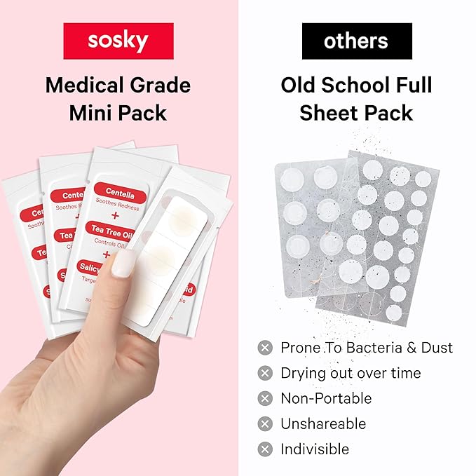 Sosky Pimple Patches for Face, FSA HSA Eligible Invisible Hydrocolloid Acne Patches, Zit Sticker for Face and Skin, Pimple Sticker for Covering Zits, Blemishes with Salicylic Acid 144 Count