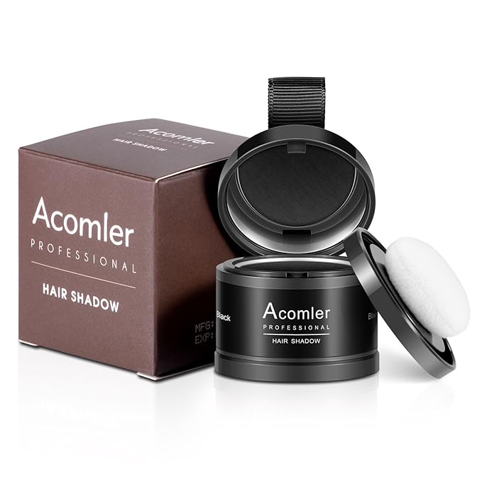 Acomler Instantly Root Cover Up Powder for Thinning, Grey Hair - Hairline Shadow, Touch Up for Women/Men with Eyebrows, Beard, Bald Spots (Black)
