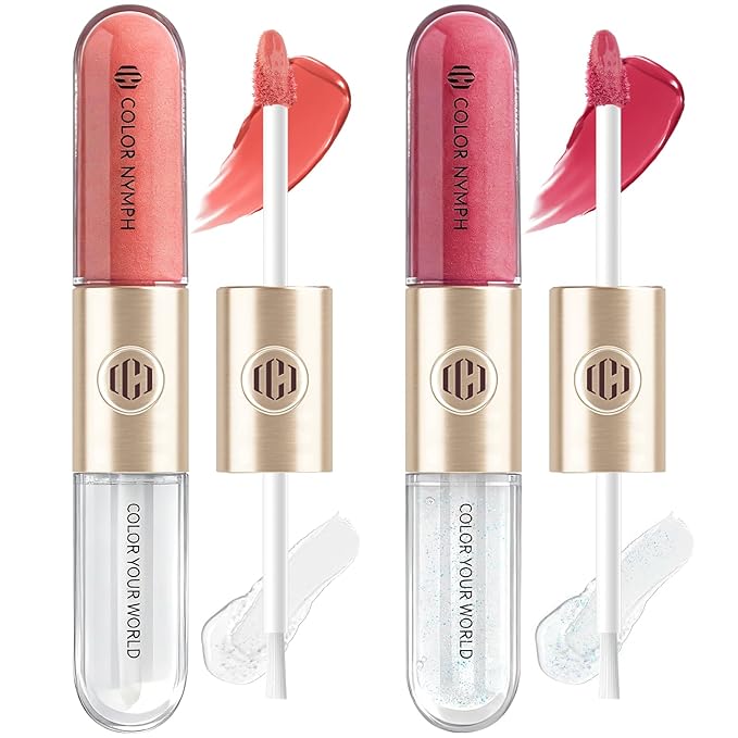 Color Nymph Matte Liquid Lipstick with Clear & Shimmer Lip Oil | 2PCS Lip Makeup Set for Women & Girls | High Pigment Color Long-Lasting Dual Ended Lip Gloss | Cruelty-Free & Vegan (2-Count, 02)