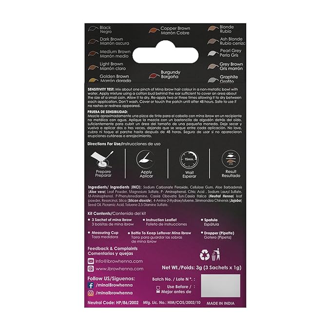 MinaiBrow Light Brown Tinting Kit | Natural Rose Water Spot Coloring Powder, Smudge-Proof Instant Brow Dye