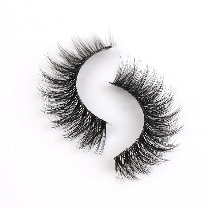 3D Clear Band Lashes 14mm Natural Soft Faux Mink Lashes C/D Curl Cat Eye Wispy Fake Eyelashes Short Cross Reusable False EyeLashes 7 Pairs (No.203)