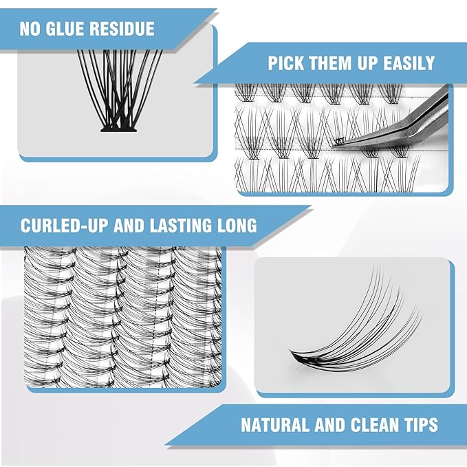 20D & 30D Lash Clusters, DIY Individual Lash Extensions, Soft Reusable Natural Eyelashes, 0.07mm C Curl, Mixed Lengths 9-15mm, Natural Look False Lashes