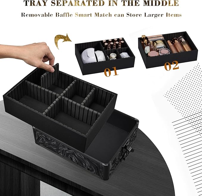 Stagiant Rolling Makeup Case 4 in 1 Cosmetology Case on Wheels Makeup Travel Case with Cosmetic Bag Key Swivel Wheels Salon Barber Case Traveling Cart Trunk Cosmetic Trolley Alpine Black