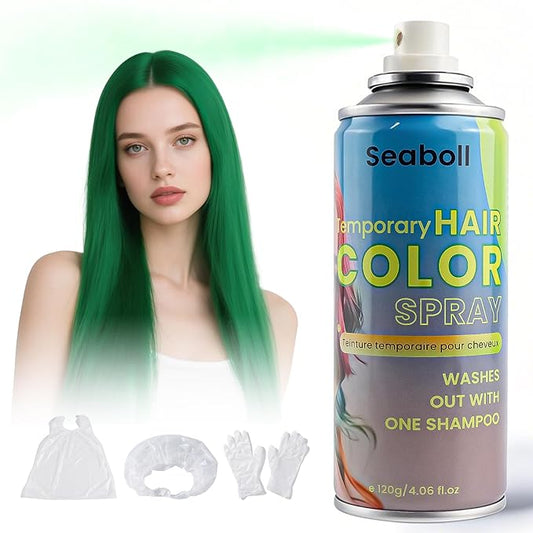 Green Hair Spray, Temporary Hair Color Spray for Women Men– Safe Non Sticky Washable One Day Hair Dye Spray, Disposable Accessories Included, for Halloween Cosplay Party DIY Costume Pet Fun