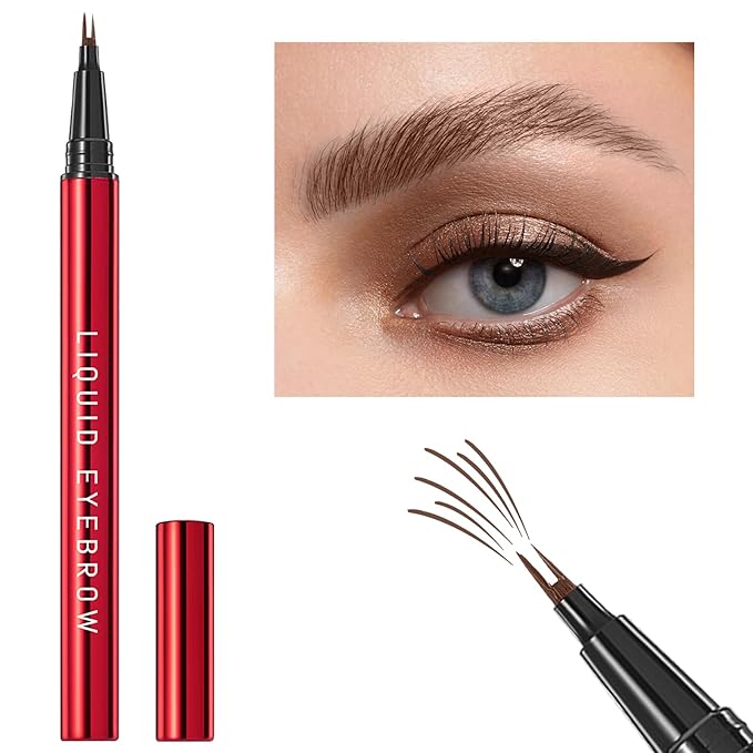 Faux Brow, Microblading Eyebrow Pencil with Hair Like Strokes, Double-Brush Tip Filling Eyebrow Pen for Women, Fast & Precise & Pigmented Makeup, Great for Sparse and Full Brows(03 Dark Brown)