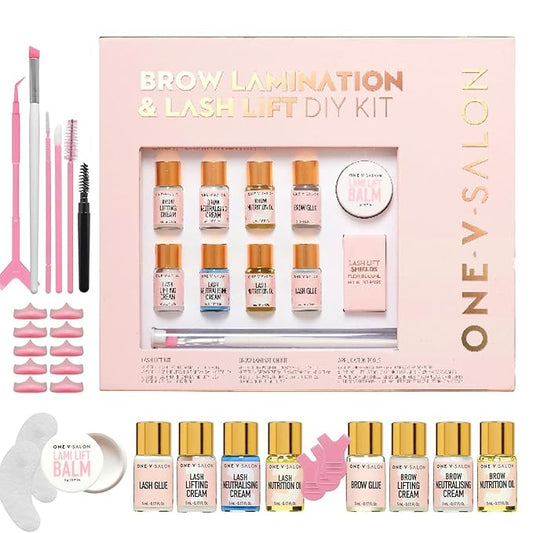 One V Salon Brow Lamination & Lash Lift Kit – 2-in-1 Eyebrow Lamination & Eyelash Lift Set | At-Home DIY Kit for Fuller Brows & Curly Lashes | up to 20 applications with All Tools Included