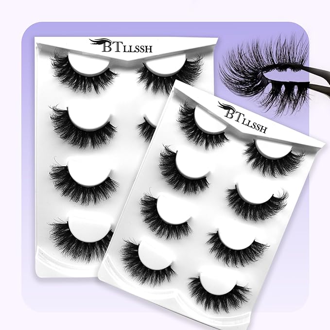 Faux Mink Eyelashes - Weightless & Fluffy Strip Lashes 8 Pair for a Vivid 3D Effect Reusable, Easy to Apply Vegan Mink Eyelash Cruelty-Free Mink-Like False Eyelashes