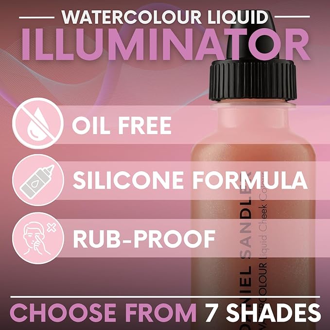 Daniel Sandler WATERCOLOUR LIQUID ILLUMINATOR 'ICING' 15ml – Liquid Shimmer Makeup, Highlighter – Oil-Free, Lightweight, Buildable & Long-Lasting for Cheeks, Lips