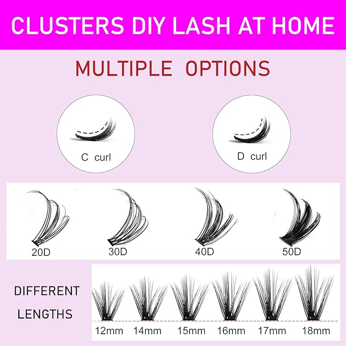 Lash Extension Kit DIY 240pcs Lash Clusters Eyelash Extension Kit, 12-18mm 40D 50D Individual Lashes Kit with Lash Bond and Seal, Lash Tweezers for Self Use (40D&50D, 0.07D, 12-18mm, Kit)