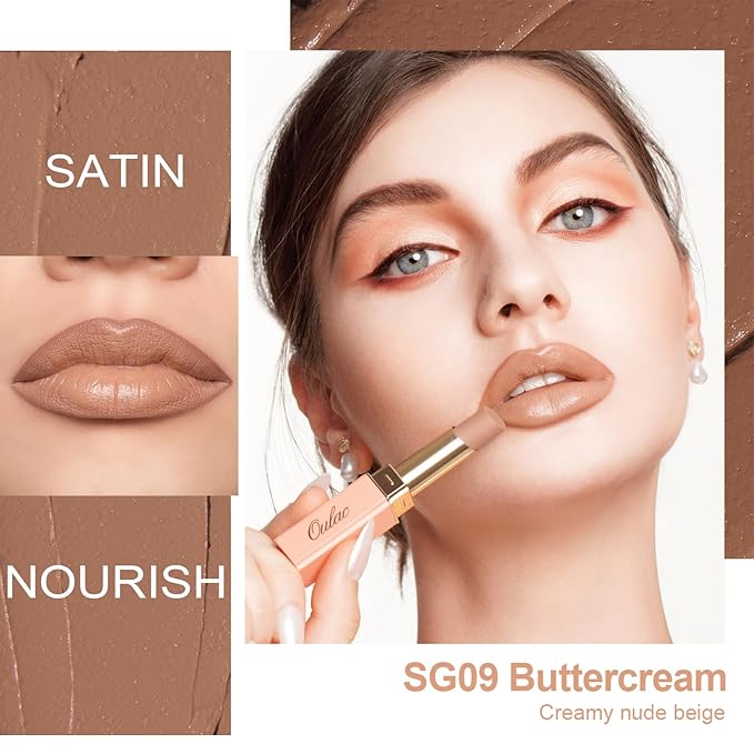 Oulac Satin Lipsticks for Women Set - Matte Lipstick, Full Coverage Lip Color, Satin Matte Finish, Cream Texture, Hydrating, Infused with Hyaluronic Acid, 4g*2 SG02+SG09