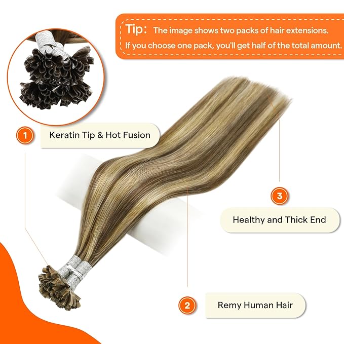 Full Shine U Tip Hair Extensions Human Hair 20 Inch 50 Grams Color 3 Highlight 27 Honey Blonde K Tip Hair Extensions Real Human Hair Straight Remy Hair for Women