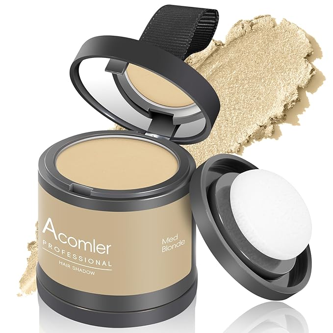 Acomler Instantly Root Cover Up Hairline Shadow Powder, 0.35 Ounce Root Touch Up Hair Color, Grey Hair Coverage Hair Fibers, Hair Powder for Women with Eyebrows, Beard Line, Bald Spots (Medium Blonde)