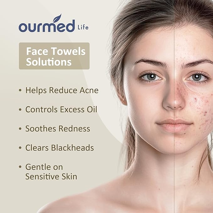 Ourmed Life Face Towels, Disposable Biodegradable Facial Towels for Sensitive Skin, Lint- free Face Wipes for Washing Face, Skincare and Makeup Remover, Dry Wipes, 10"×12" Extra Large, 100 Count
