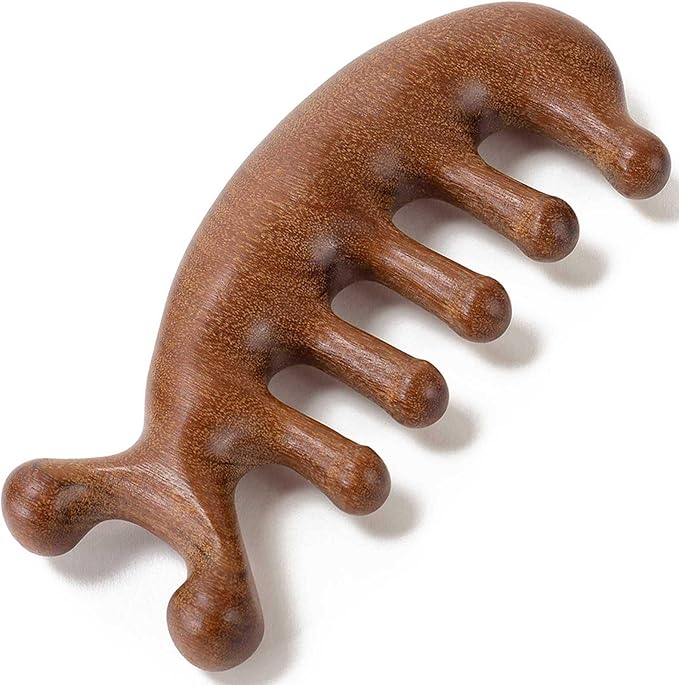Wooden Scalp Massager for Scalp Gua sha, Massage Comb, Wooden Head Massager - Sandalwood