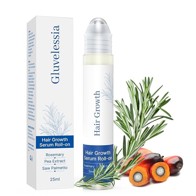Hair Growth Serum Roll On 25ml with Saw Palmetto, Rosemary & Pea Extract，Helps Support Thicker, Fuller Hair Appearance，Clean, Non-Greasy Hair Loss Support for Men & Women Pack of 1