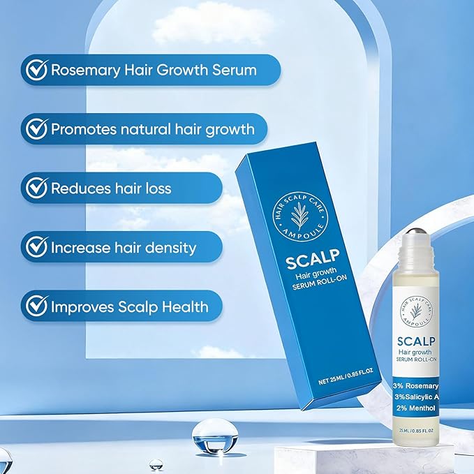 Rosemary Scalpy Hair Growth Serum Roll On, Orrenaturals Hair Revival Ampoule, Hair Regrowth Roller for Fuller, Thicker, Stronger Hair, Repair Hairline & Thinning Hair for Men & Women (2 Pack)