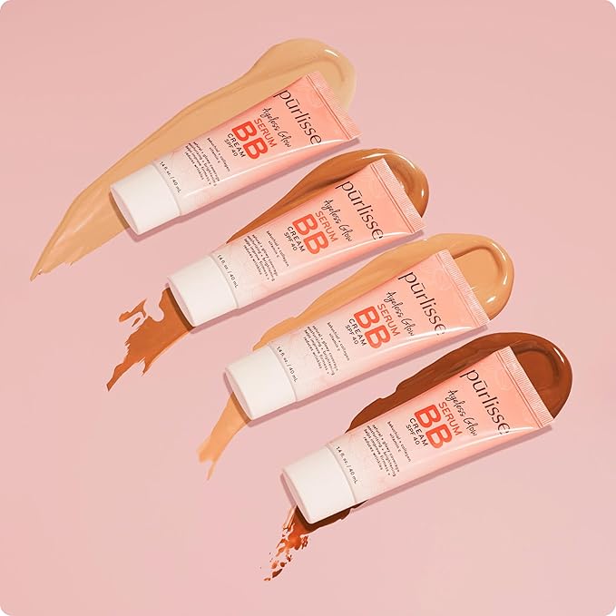 pūrlisse Ageless Glow Serum BB Cream SPF 40 - Glow BB Cream with SPF Enriched with Bakuchiol & Vitamin C to Help Improve Firmness & Reduce Wrinkles for Dewy Skin - Medium Golden (1.4 oz)