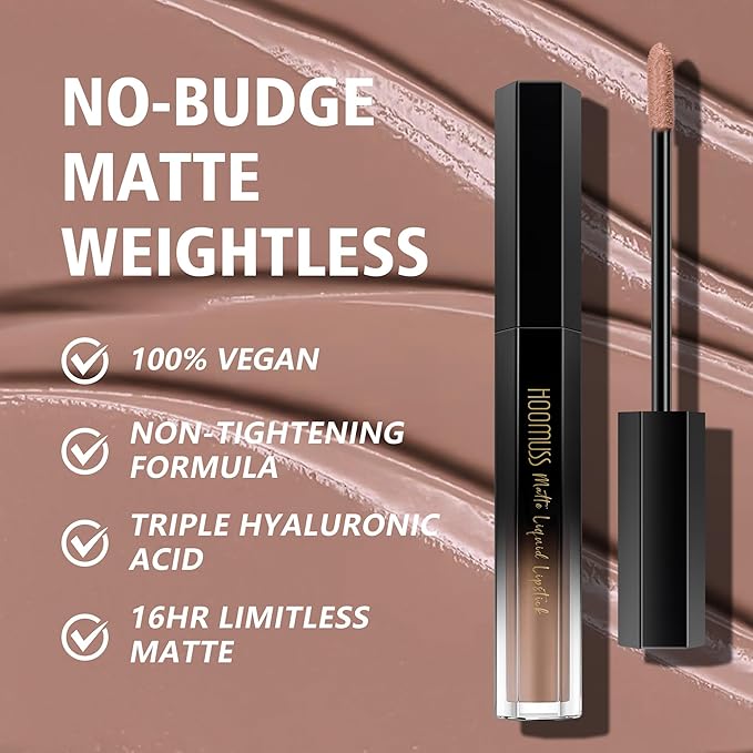 Nude Lipstick Long Lasting, Matte Liquid Lipsticks for Women Non Transfer Smudgeproof Smooth and Easy to Appy Cruelty Free Lip Color, M61 Latte Nude