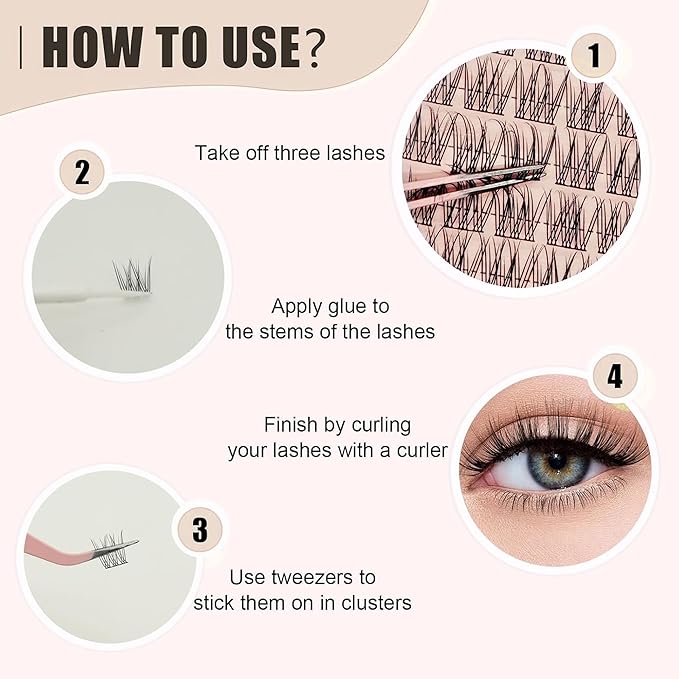Wispy Cluster Lashes 144 Pcs 11mm Natural Individual Eyelashes Wispy C D Curl DIY Cluster Eyelash Extensions Super Thin Band Eyelashes (QF-11mm)