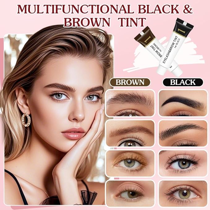 Eyelash & Eyebrow Color Kit,2 in 1 Professional Lash & Brow Color Kit Lash Color Kit with Brush Long Last Effect Up to 6 weeks,Natural,Safe & Easy Natural Brows Color DIY at Home (Black and Brown)