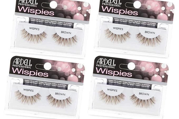 Ardell Wispies False Eyelashes - Brown, Natural Look Wispy Lashes, Lightweight & Reusable Strip Lashes, 4 Pack