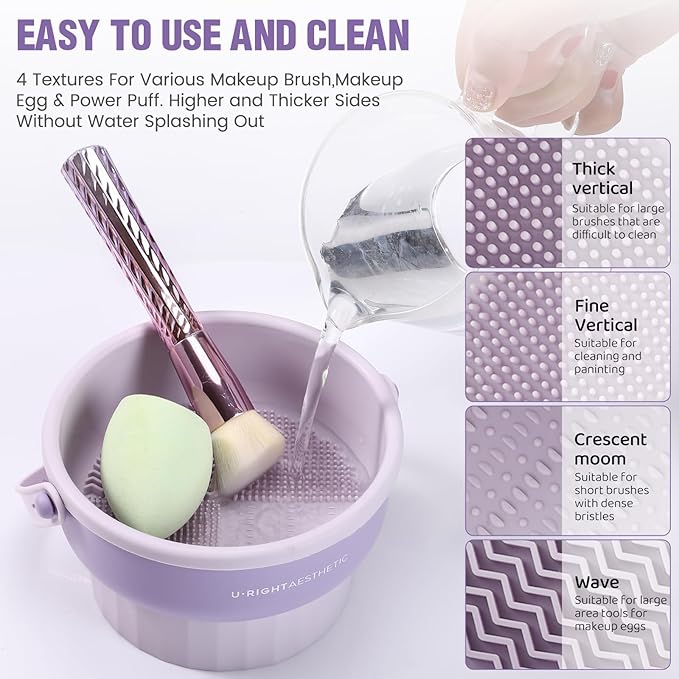 2 Pack Makeup Brush Cleaner Mat 3 in 1 Silicone Makeup Brush Cleaner Makeup Brush Cleaning Bowl Makeup Brush Sponge Scrubber Tool for Cleaning, Storage And Upside Down Drying（Two Pink)