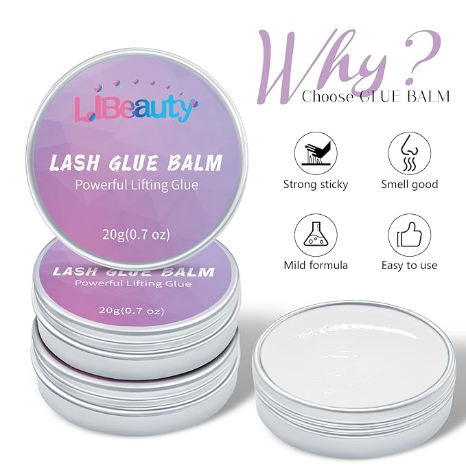 Libeauty Lash Glue Balm Lash Lift Adhesive 0.71Oz/20G Strong Sticky Fruit Flavor Eyelash & Eyebrow Perm Glue Balm for Long Lasting Individual Brow Lamination Gel
