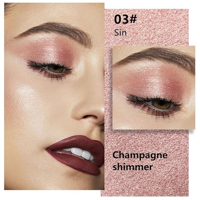 Champagne Gold Glitter Eyeshadow – Shimmer Eye Shadow, Daily Waterproof Long-Lasting Eyeshadow Powder Palette for Women Neutral Eye Makeup sombras para ojos (03)