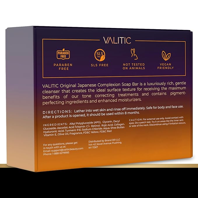 VALITIC Kojic Acid Vitamin C and Retinol Soap Bars with Turmeric for Dark Spot - Original Japanese Complex Infused with Collagen, Hyaluronic Acid, and Vitamin E (4 Pack)