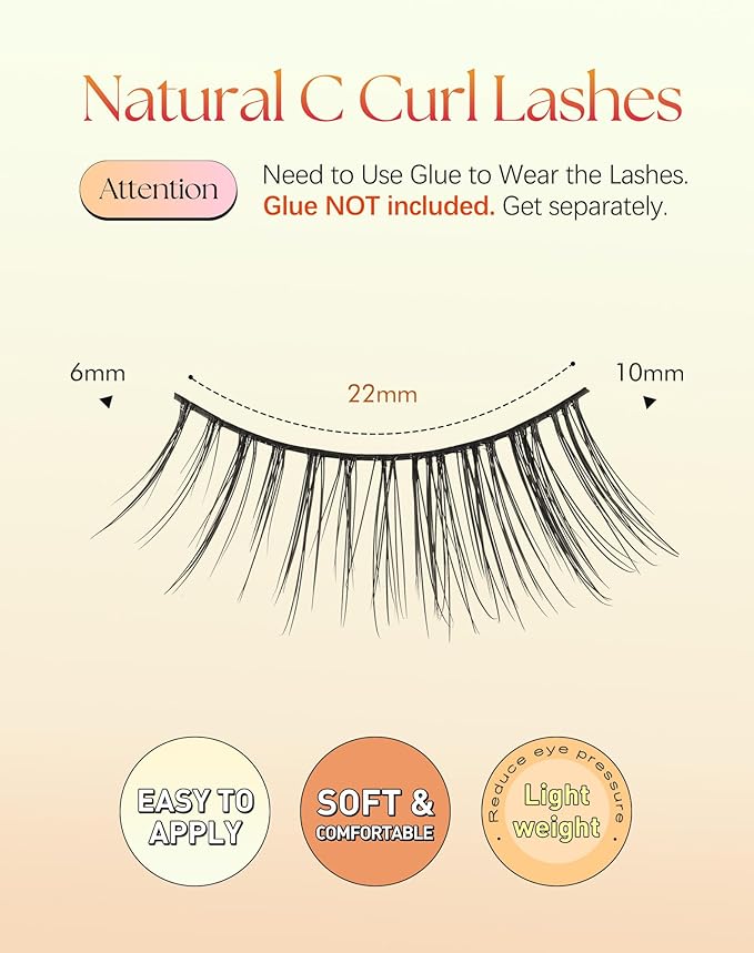 Half Lashes Cat Eye Natural False Eyelashes 10MM Short Lashes C Curl Natural Half Eyelashes Corner Lash Pack ChirpyLuna Eyelash, 7 Pair