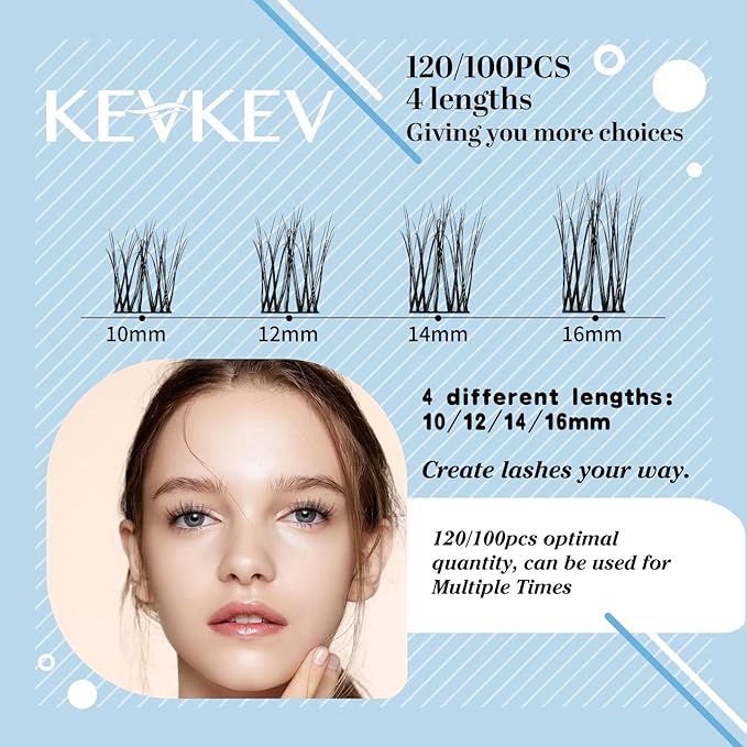 KevKev Lash Clusters 3D Fluffy Cluster Lashes 100 Pcs DIY Lash Extensions Mixed C/D Eyelash Clusters Individual Lashes Cluster Thin Band & Soft Resuable Lashes(Snowdrop,10-16mix)