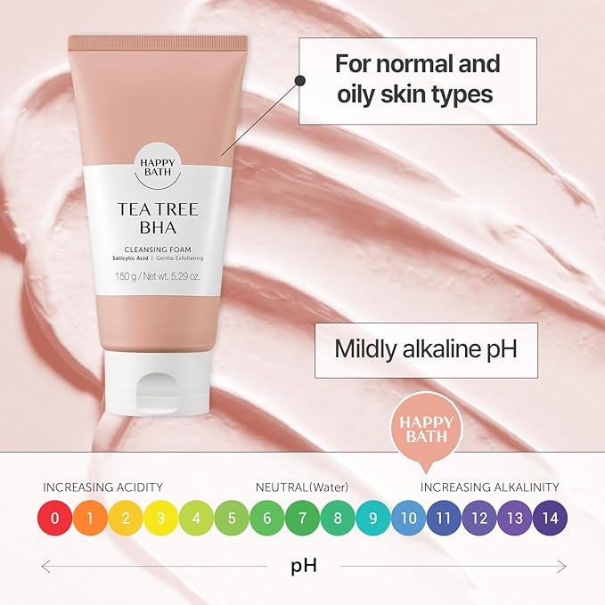 HAPPY BATH Tea Tree Face Wash & Citrus Body Wash Set | Exfoliating BHA Cleanser with Salicylic Acid&Tea Tree Extracts, Combination to Oily Skin, Korean Foaming Face Cleanser, Stocking Stuffer