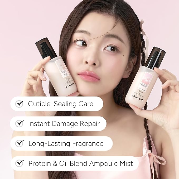Korean Scented Hair Serum Mist – Argan Oil & Silk Protein Ampoule for Nourishing, Frizz Control, Damaged Repair & Glass Hair Shine – Baby Musk, 100ml / 3.38 fl oz