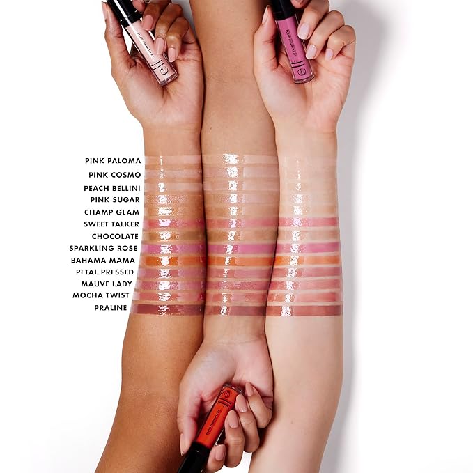 e.l.f. Lip Plumping Gloss, High-Shine Sheer Color, Hydrates & Creates Fuller Lips With Vitamin E, Vegan & Cruelty-Free, Petal Pressed, 0.1 Fl Oz