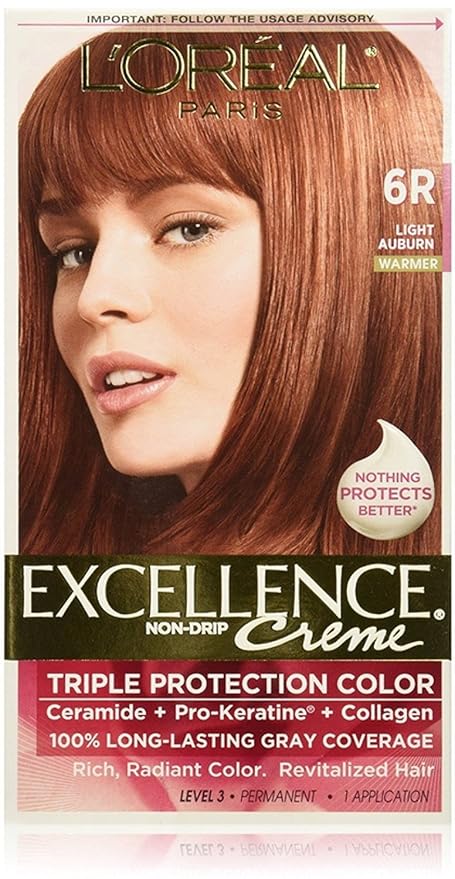 L'Oreal Paris Excellence Creme Triple Protection Hair Color, Light Auburn (Warmer) [6R] 1 ea (Pack of 4)
