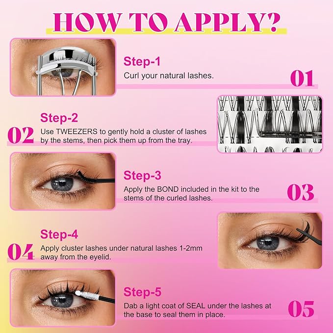Manga Lash Clusters Kit DIY 144Pcs Fairy Eyelash Clusters Natural Lashes Kit with Anime Lash Clusters Bond and Seal, Remover and Tweezers for Invisible Band Eyelash Extensions Kit(D-Mix8-16mm)